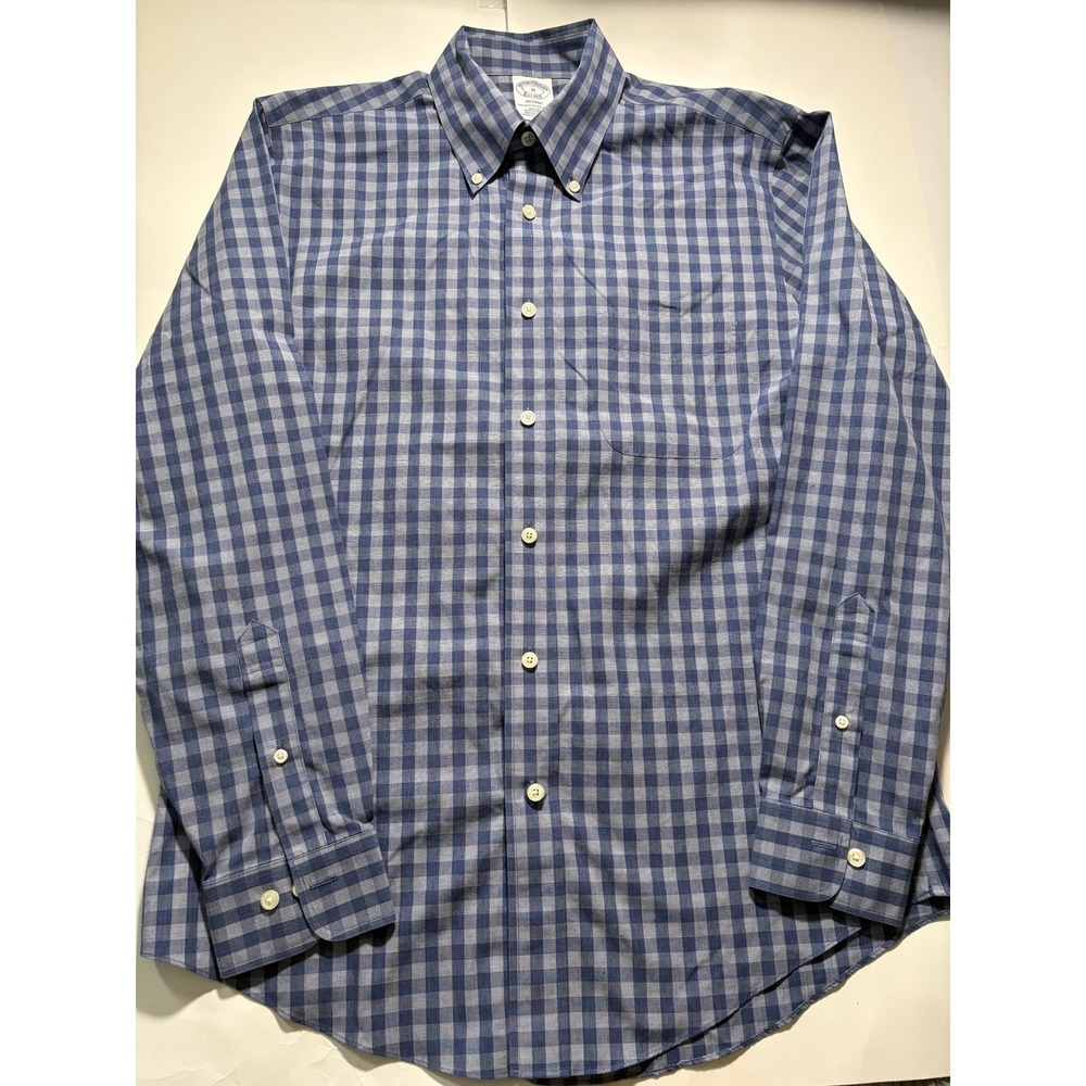 Brooks Brothers Regent‎ Shirt Men Medium Blue Check Non Iron Supima Cotton